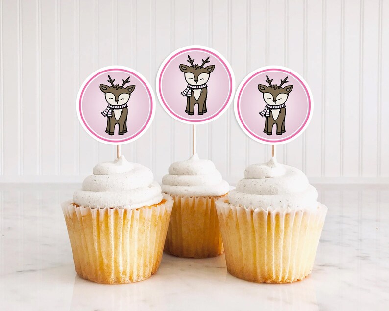 Pink Deer Cupcake Toppers Instant Download Printable Party Decoration ...