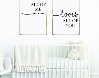 All of Me Loves All of You DIGITAL DOWNLOAD Vector Cut File, 2 Piece Printable Wall Art, Above Bed Decor, Couple Bedroom Art, Love Quotes