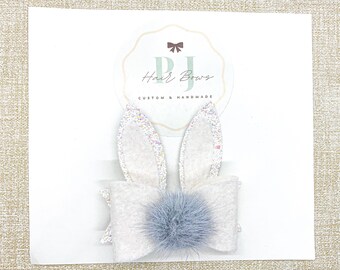 Easter Bunny Hair Bow ~ Easter Bunny Nylon Headbands ~ White Bunny Hair Bow ~ Felt Easter Bunny Hair Clip and Headbands ~ Custom Bunny Bow