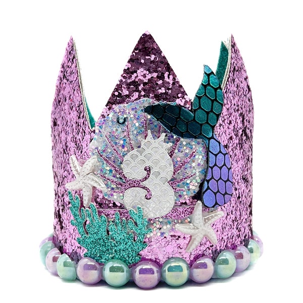 Mermaid Birthday Crown ~ Mermaid Birthday Headband ~ Under the Sea Birthday Crown Hair Clip ~ Mermaid First Birthday Crown -Mermaid Birthday