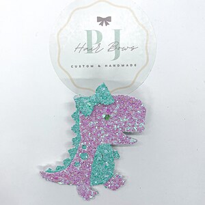 Dinosaur Hair Bow ~ Dinosaur Piggies ~ Pastel Green and Lavender Dino Hair Bow ~ Dinosaur Hair Clips