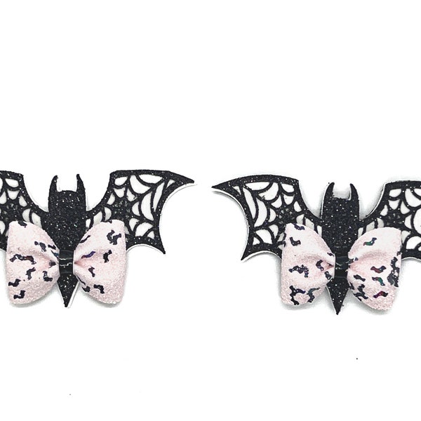 NEW!! Glow in the dark Bat Web Piggies ~ Bat Pigtail Glitter Set - Bat Girl Piggies ~ Halloween Bat Girl’s Piggy Hair Bow Set ~