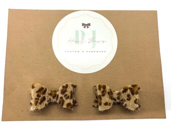 Pigtail Hair Bow Set ~ Pigtail Hair Bows ~ Leopard Hairy Textured Pigtail Hair Bow Set ~ Piggies Set ~ Girl’s Pigtail Bows!