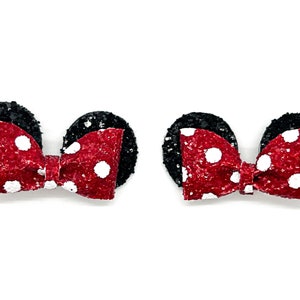 Minnie Mouse Polka Dot Pigtail Hair Bow Set ~ Minnie Mouse Red Glitter Piggies ~ Minnie Mouse Hair Clips ~ Minnie Mouse Pigtail Clips ~
