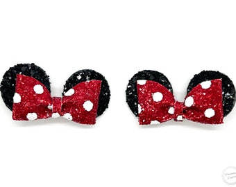 Minnie Mouse Polka Dot Pigtail Hair Bow Set ~ Minnie Mouse Red Glitter Piggies ~ Minnie Mouse Hair Clips ~ Minnie Mouse Pigtail Clips ~