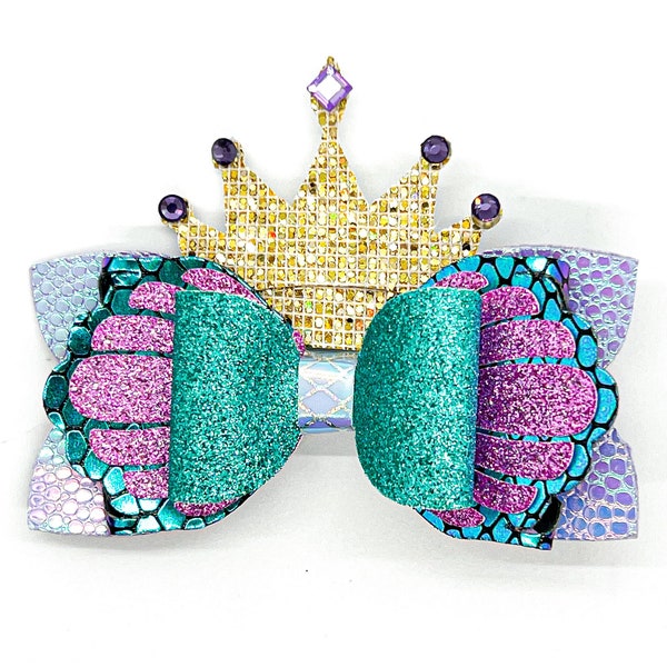 Princess Crown Ariel Inspired Hair Bow ~ Princess Crown Under The Sea Headband ~ Princess Ariel Hair Clip ~ Sea Princess Crown Hair Clip ~