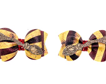 HP Pigtail Hair Bow Set ~ Wizard House Piggy Hair Bow Set ~ Glitter Wizard Bow for Girls ~ Wizard School House Piggies~Wizard Pigtail Set