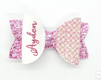 Custom Hair Bow, Pink Hair Bow, Cute Hair Bow, Glitter Hair Bow,  1st Birthday Gift, Hair Bow Clip, Custom Name Hair Bow, Newborn Baby Clip