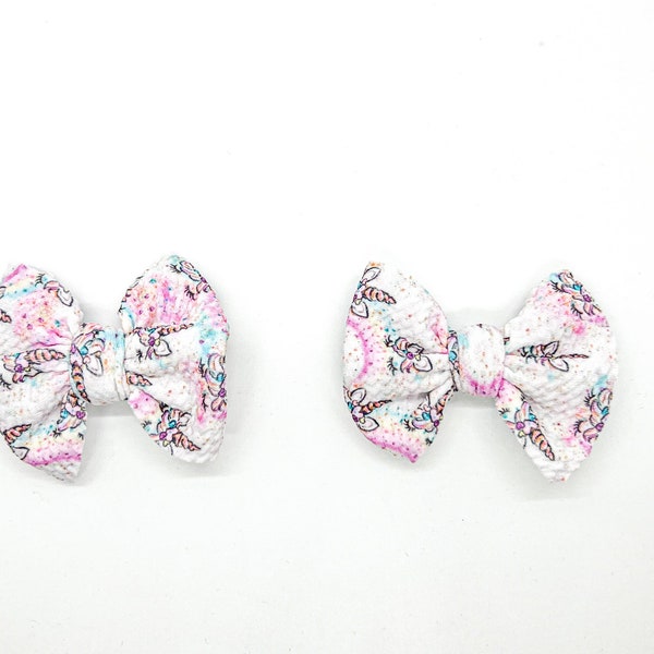 Unicorn Printed Bullet Fabric Pigtail Hair Bows ~ Bullet Fabric Hair Clips~ Unicorn Fabric Hair Clip Piggies ~ Fabric Pigtail Piggy Clips