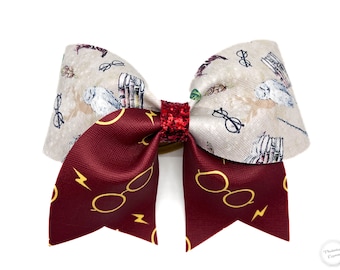 HP Wizard Hair Bow ~ Wizard House Cheer Hair Bow  ~ Glitter Wizard Bow for Girls ~ Wizard School House  Cheer Bow ~