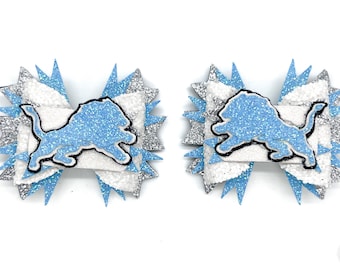 Custom Football Team Hair Bow ~  Lions Team Hair Bow ~ Glitter Football Team Hair Bow ~ Custom Sports Bow ~ Custom Detroit Team Hair Clip