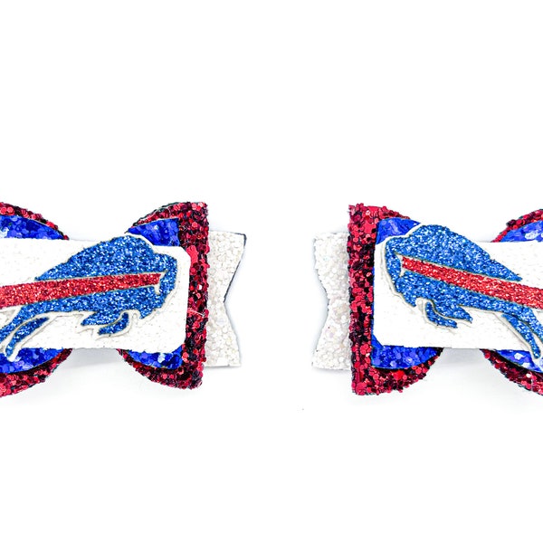 Custom Football Team Pigtail Set  ~ Glitter Football Team Piggies ~ Girl’s Custom Hair Bows ~ Personalized Buffalo Team Pigtail Set