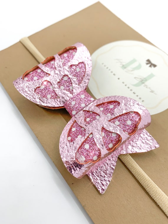 Pink Polka Dot Glitter Bow Baby Girl Bows Nylon Headband Bow