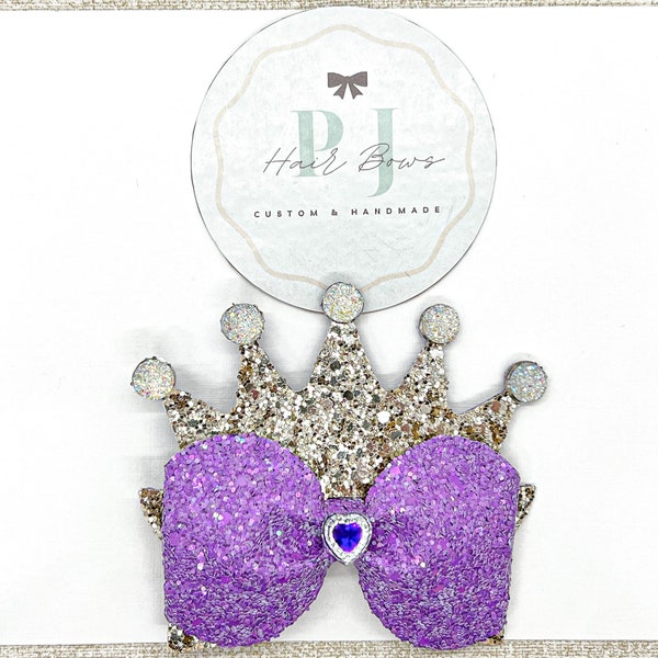 Princess Crown Hair Bow ~ Princess Crown Nylon Headband ~ Gold Crown Hair Clip ~ Purple Princess Headband ~ First Birthday Princess Headband