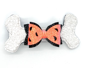 Pebbles Inspired Hair Bow ~ Flintstones Inspired Hair Bow ~ Ston Age Bone Hair Bow Clip ~ Girls Halloween Costume Hair Bows