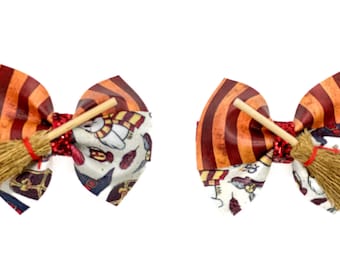 HP Pigtail Hair Bow Set ~ Wizard House Piggy Hair Bow Set ~ Glitter Wizard Bow for Girls ~ Wizard School House Piggies~Wizard Pigtail Set
