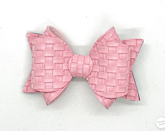 Pink Basket Weave Embossed Hair Bow - Pink Hair Bow - Pink 4” Baby Bow - Pink Hair Clip - Baby Girl Headband - Toddler Hair Bow