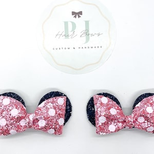 Pink Minnie Mouse Pigtail Hair Bow Set ~ Minnie Mouse Piggies ~ Minnie Mouse Hair Clips ~ Minnie Mouse Clips ~ Minnie Mouse Hair Ties