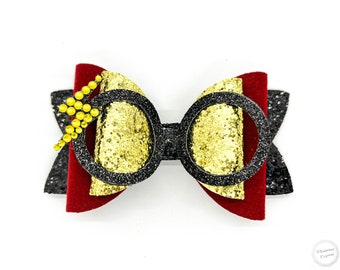 HP Hair Bow ~ Wizard House Hair Bow ~ Glitter Wizard Bow for Girls ~ Wizard School House Hair Bow ~Wizard Hair Bow