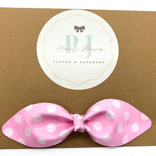 Knot Bow Hair Clip, Knot Bow Hair Tie, Pink Polka Dot Knot Hair Bow Clip ~ Pink Knot Hair Bow Clip
