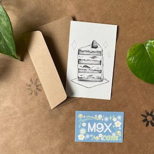 Carte d’Anniversaire avec Enveloppe – Illustration de Gâteau, Carte de Vœux Festive, Cadeau Anniversaire