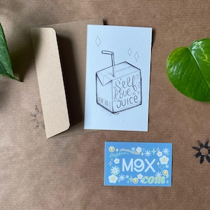 Carte avec Enveloppe – Illustration "Self Love" et Good Vibes, Carte Inspirante et Positive