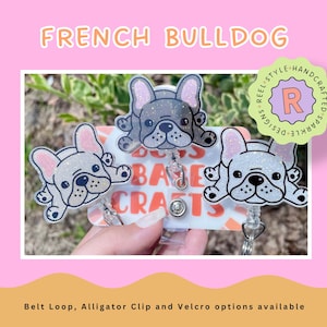 Französische Bulldogge, Frenchie, Frenchie Abzeichen Reel, Medizinische Ausweisrolle, Glitter Abzeichen Reel, Hundemama Abzeichen Reel, Krankenschwester Geschenk, medizinisches Geschenk