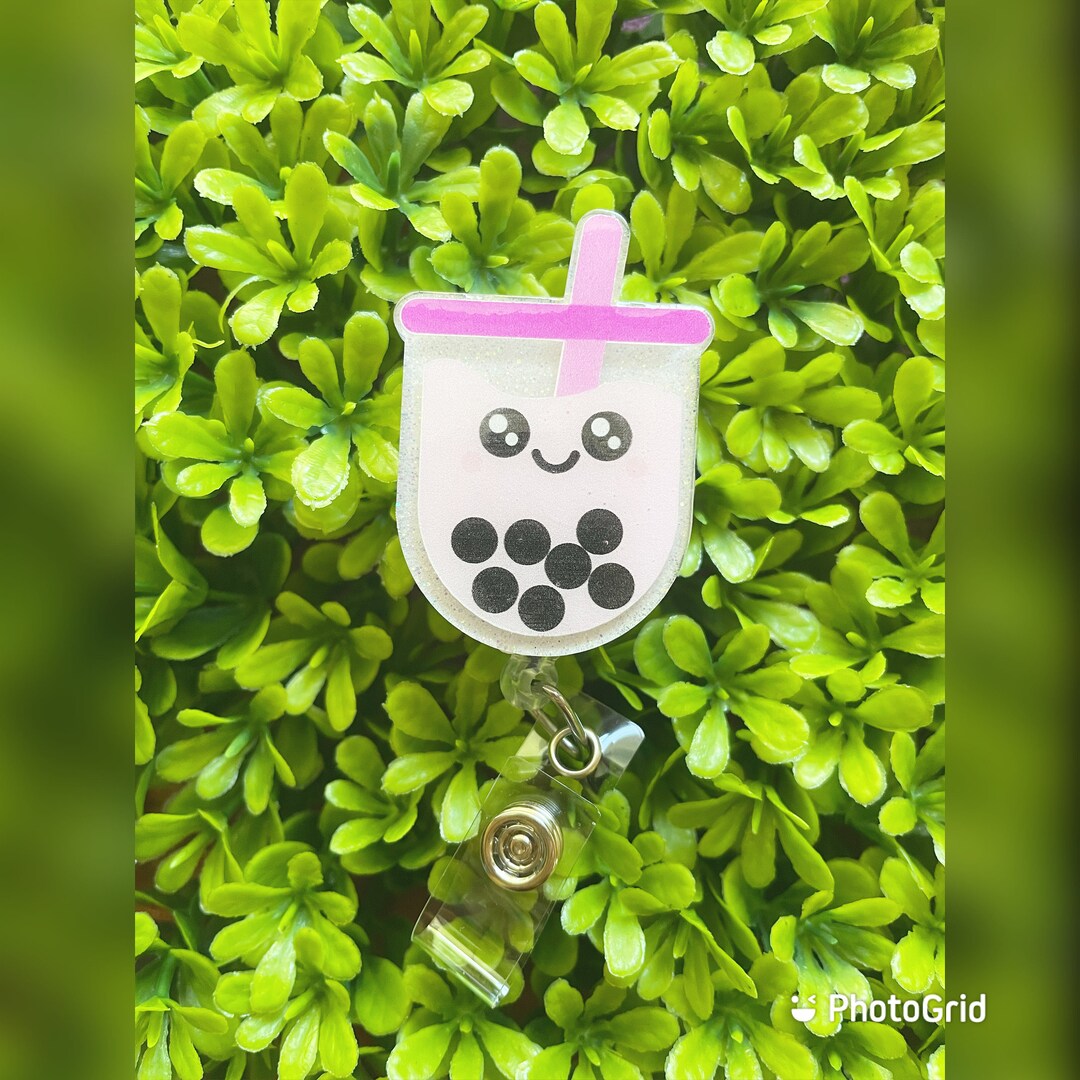 Boba Tea Badge Reel / Bubble Tea Badge Reel / Glitter Badge Etsy