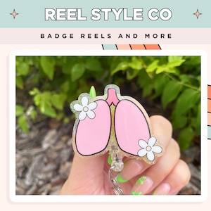 Floral Lungs Badge Reel - Respiratory Badge, Lung Badge Reel, Medical Gift, Nurse Gift, Trendy Badge, Glitter Badge Reel