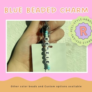 Blue Beaded Badge Charm, Custom Beaded Badge Charm, Letter Beads & Colorful Clay Beads, Unique Badge Reel Accessory, Medical Gift Idea
