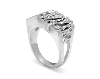 Heavy Solid Sterling Silver Women Statement Ring, Chunky Stackable Texture Ring, Gifts For Her