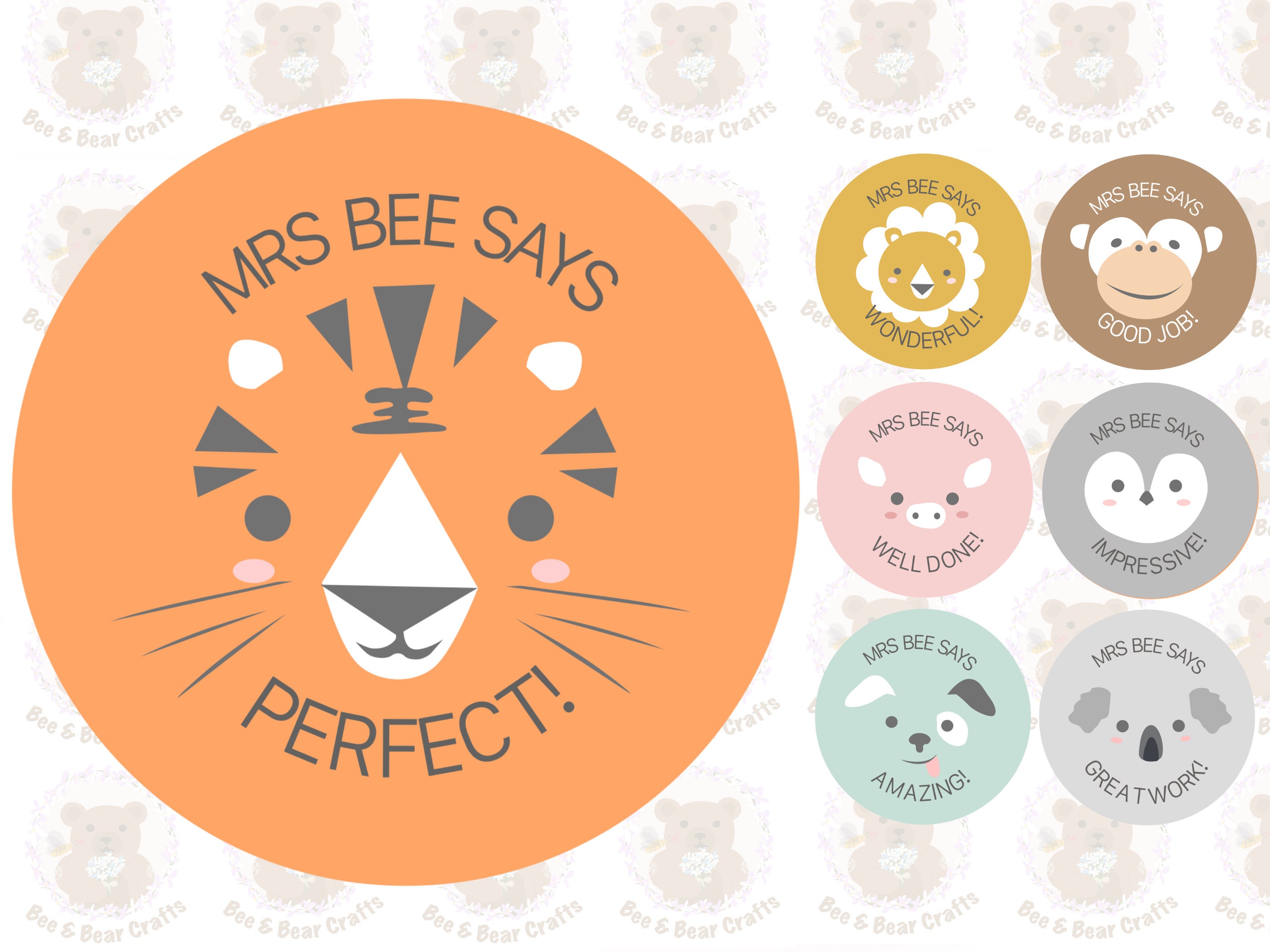 70 PCS Mixed Animal Themed Reward Stickers 24mm Personalised Etsy