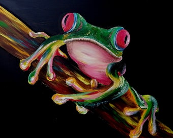 Frog painting, printed on canvas or photo paper for wall decoration
