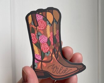 Wild Child Blumen Cowboy Stiefel Sticker | Cowgirl Sticker | Vinyl Sticker