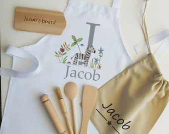 Personalised Children's Apron and Hat Chef Set- Child's Baking Set-Kids Apron Cooking Kitchen Gift