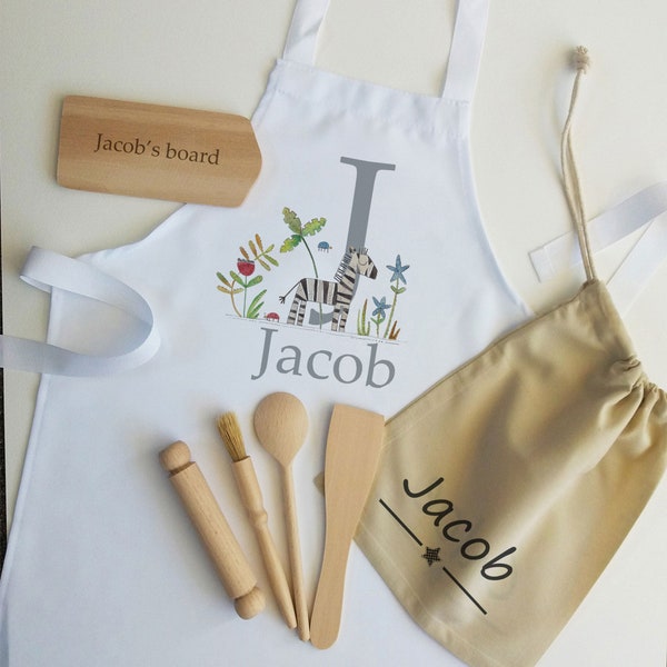 Personalised Children's Apron and Hat Chef Set- Child's Baking Set-Kids Apron Cooking Kitchen Gift