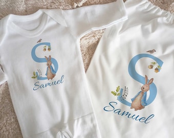 Personalised Baby Boy Gift, Baby Sleepsuit with free matching bag.Peter Rabbit Baby Shower, Baby Gift, New Baby.