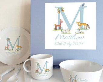 Personalised Baby Woodland Dinnerware Set: Christening Gift
