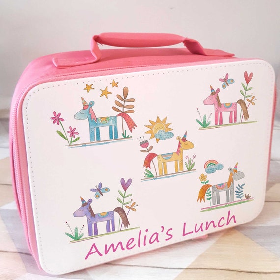 Personalised Lunch Box for Girls Dinosaur Unicorn Pink School 