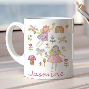 Personalised Girl's Cup: Fairy and Rainbow Theme, Custom Kids Gift