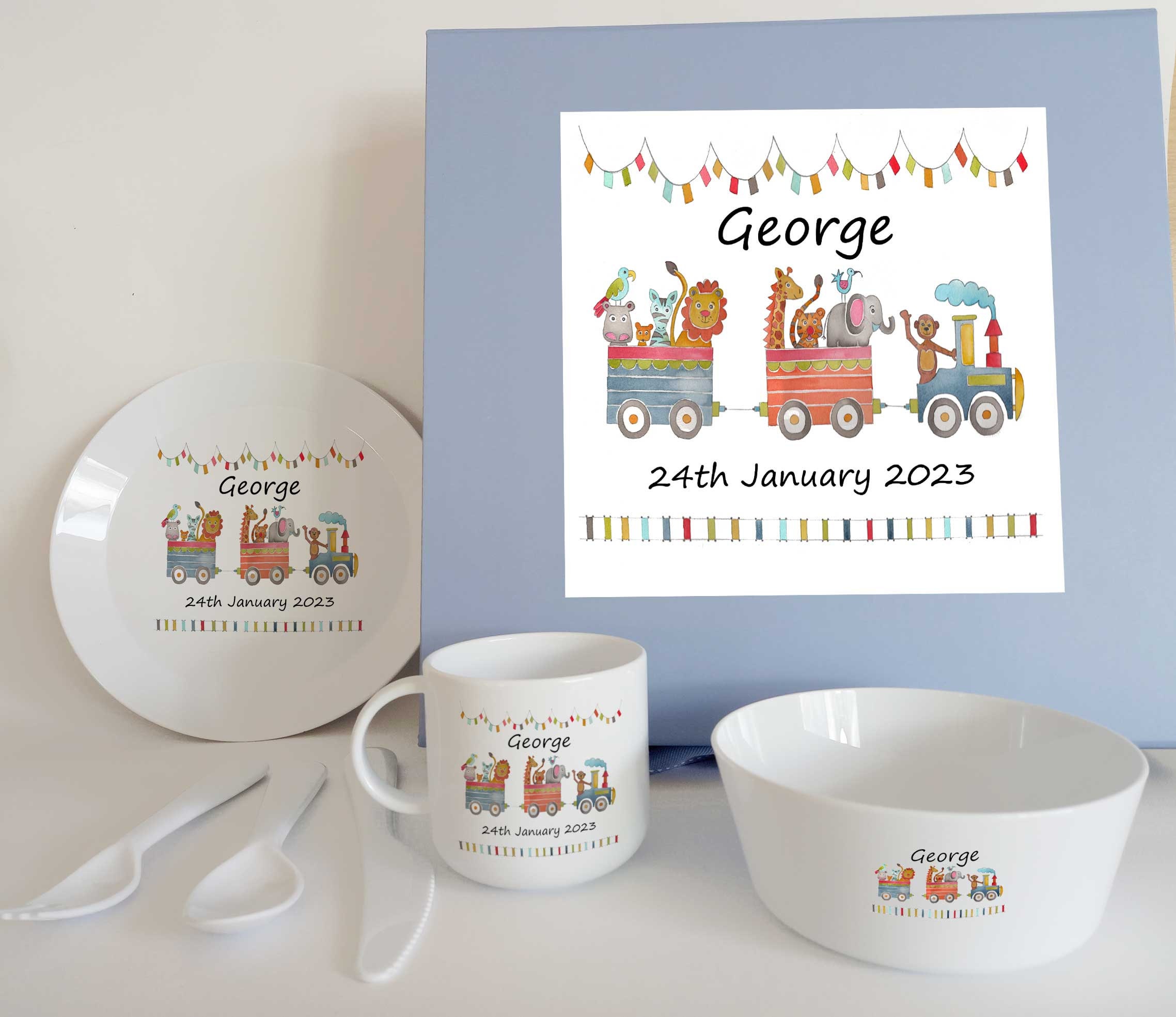 Tigerprintsgifts Men's Blue Breakfast Dinner Set-Plastic