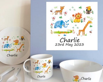Personalised Jungle Animal Dinner Set: Christening Gift UK