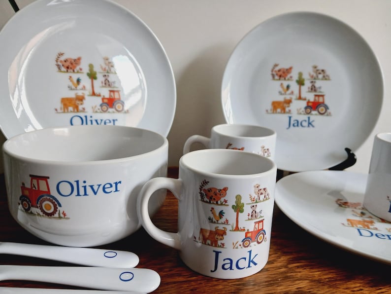 Personalised Farm Animal Dinnerware Set: Christening Gift, Custom Plate, Bowl and Cup image 7