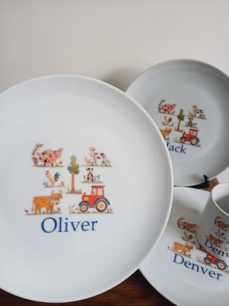 Personalised Farm Animal Dinnerware Set: Christening Gift, Custom Plate, Bowl and Cup image 10