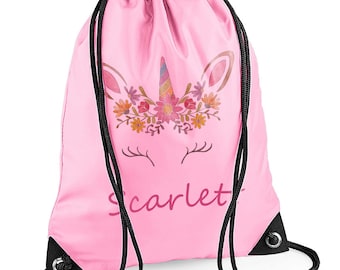 Personalised Kids Drawstring Bag: Unicorn School Gym Bag