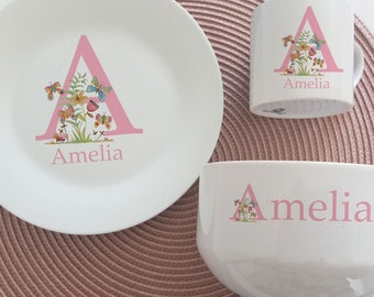 Personalised Butterfly Baby Dinnerware Set: Christening Keepsake Gift