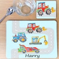 Personalised Digger Truck Placemat and Coaster Set: Construction Theme