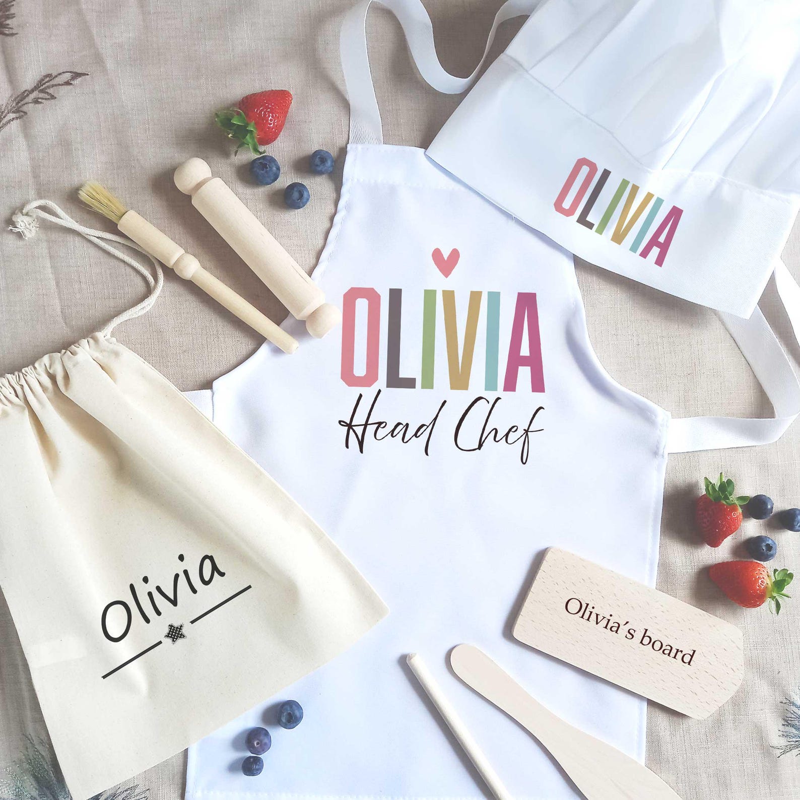 Personalise Kids Baking Set: Apron, Utensils and Chef Hat