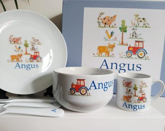 Personalised Farm Ceramic Dinnerware Set – Baby Christening Gift