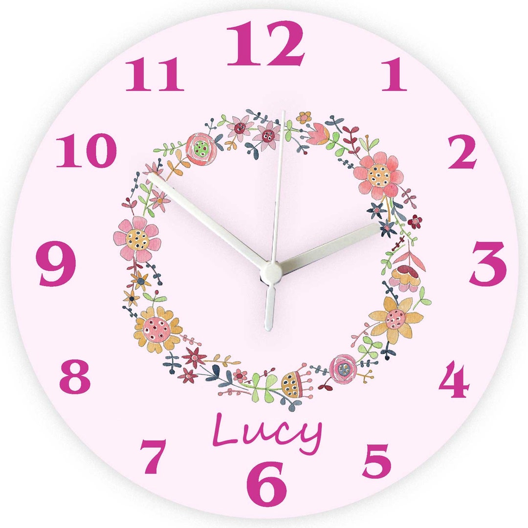 Personalised Girls Clock Flower Clock-girls Room nursery Clock-name ...